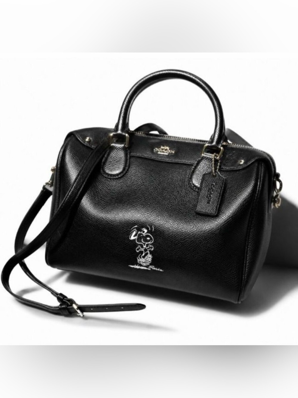 NWT/CoachxPeanutsxSnoopy Mini Bennett black leather satchel crossbody/Rare Find!